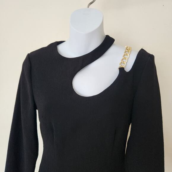 Zara Black Cut Out Gold Chain Mini Dress Size S - Picture 4 of 11